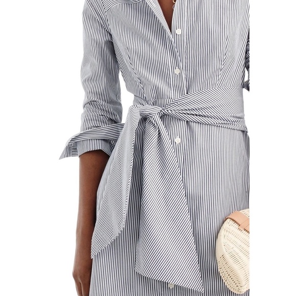 J Crew Striped Button Front Tie Waist Shirt Dress - Picture 13 of 13